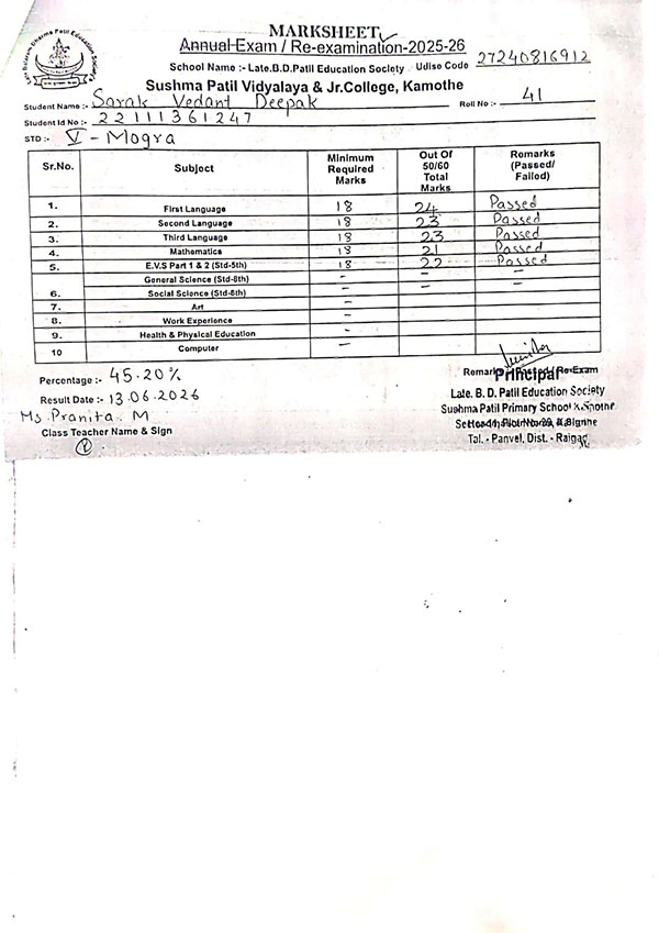 vedant-sarak-result-2026